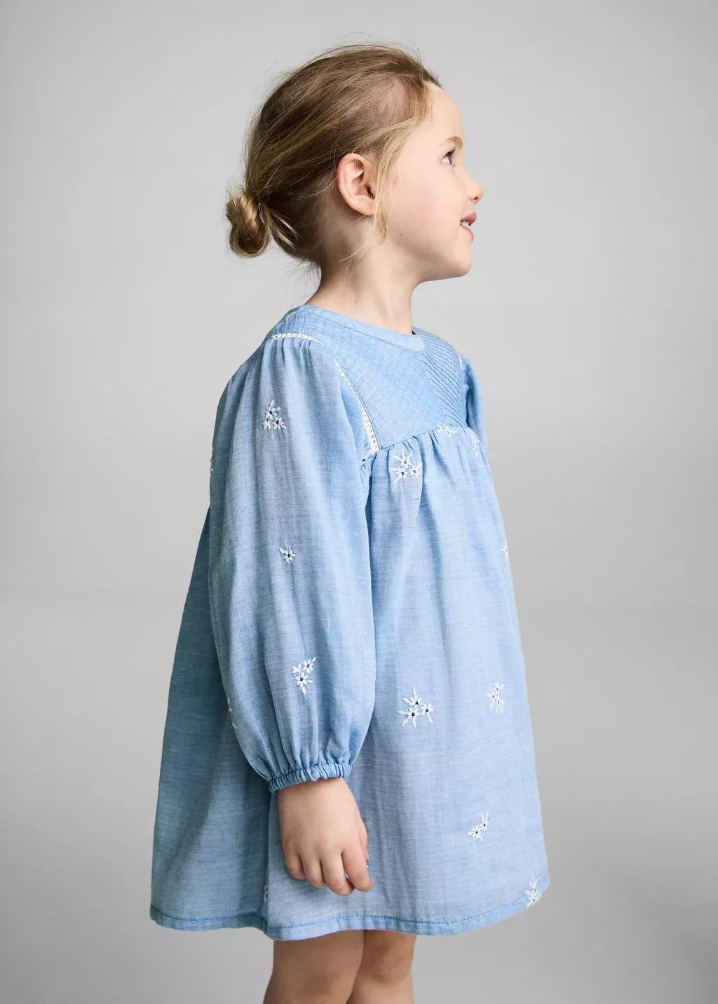 Blue Embroidered Cotton Dress Mini, Kids Girls, , large image number 1