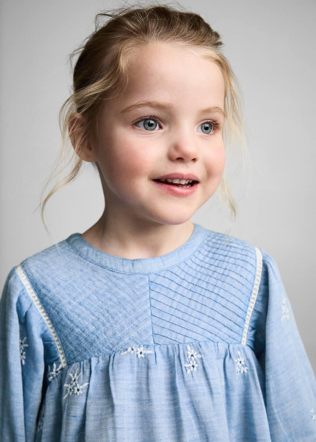 Blue Embroidered Cotton Dress Mini, Kids Girls, , large image number 3