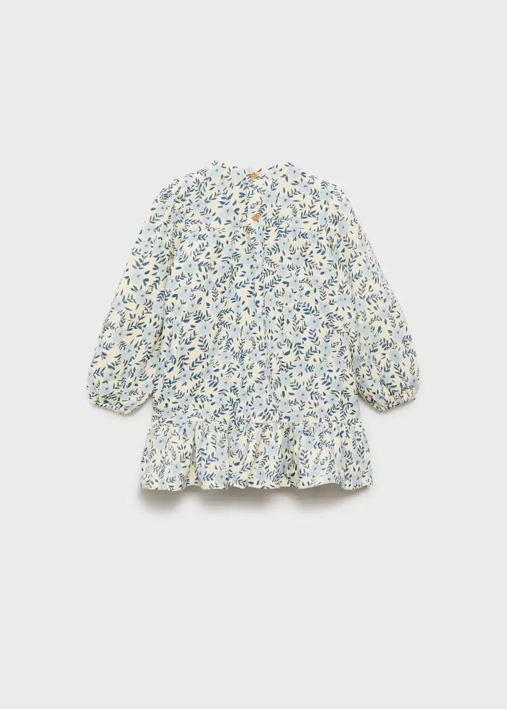 Beige Printed Cotton Dress, Baby Girl, , medium