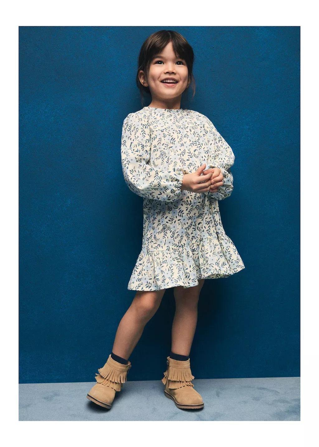 Beige Printed Cotton Dress, Baby Girl, , large image number 3