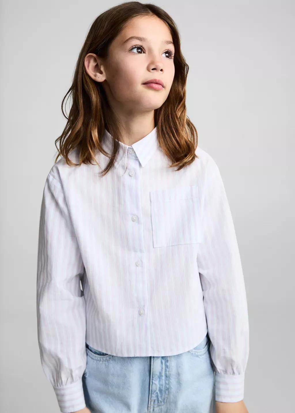 Blue Lt Pastel Pocket Striped Shirt, Kids Girl, , medium