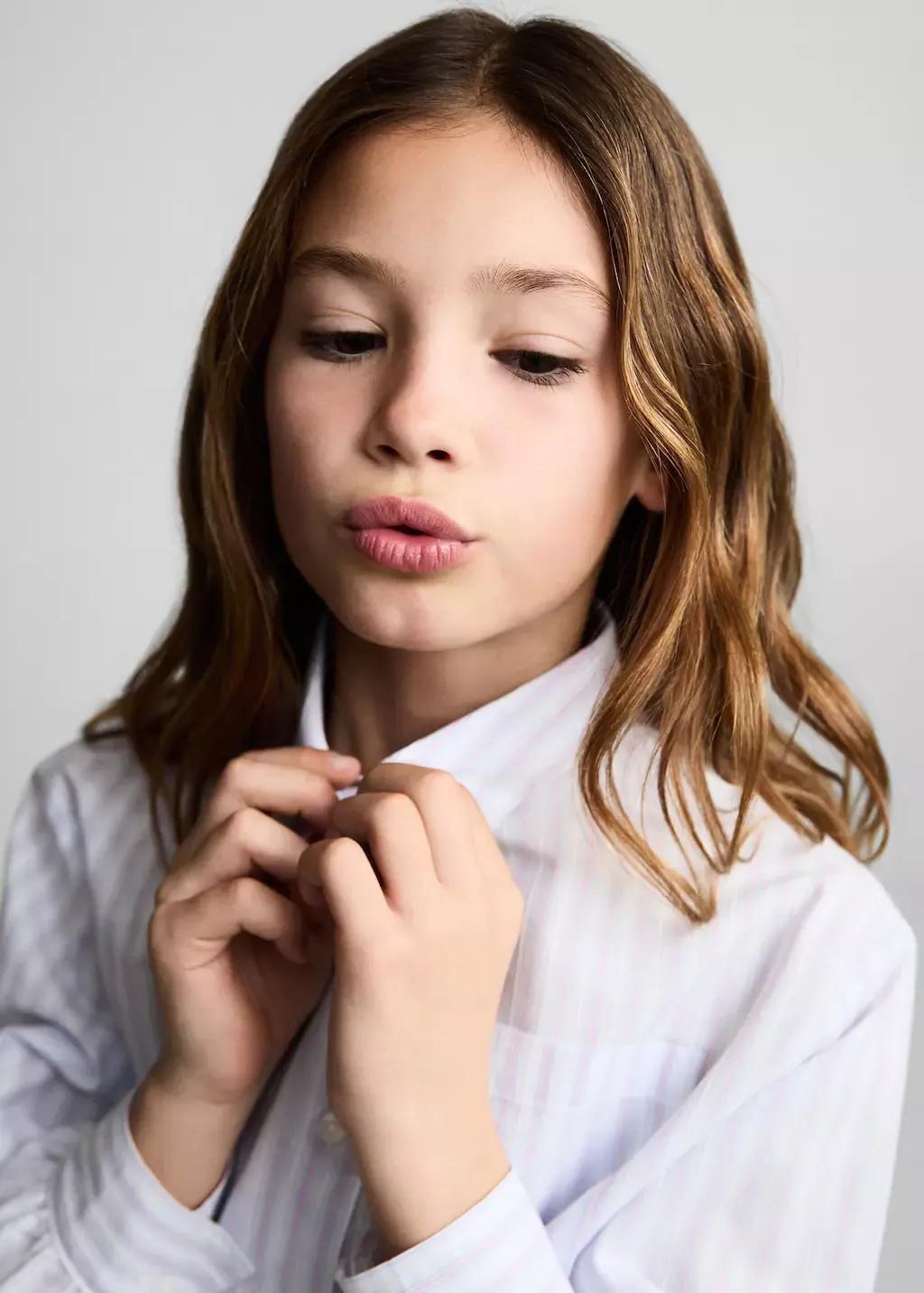Blue Lt Pastel Pocket Striped Shirt, Kids Girl, , large image number 1