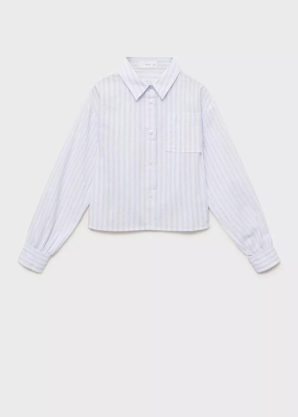 Blue Lt Pastel Pocket Striped Shirt, Kids Girl, , large image number 4