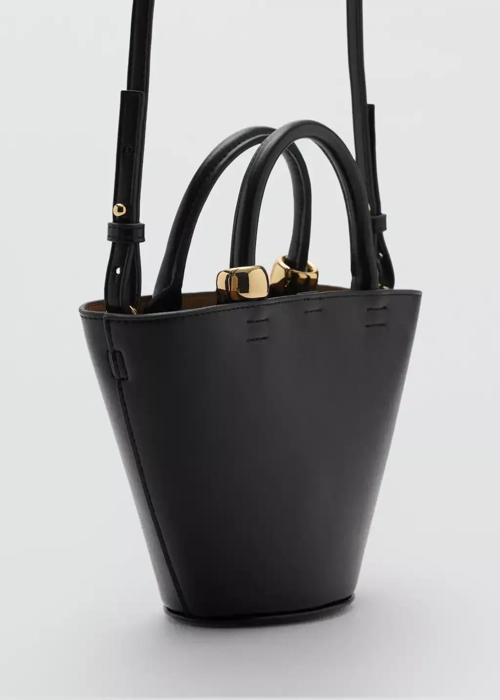 Black Mini Shopper Bag With Metallic Detail, , medium