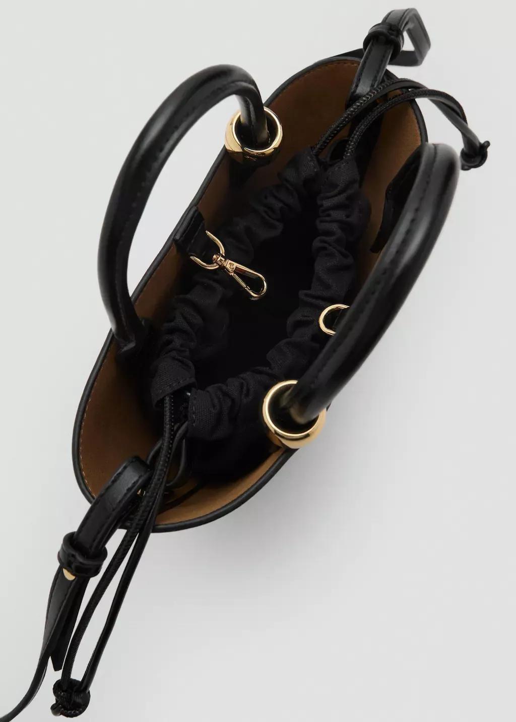 Black Mini Shopper Bag With Metallic Detail, Black, large image number 2