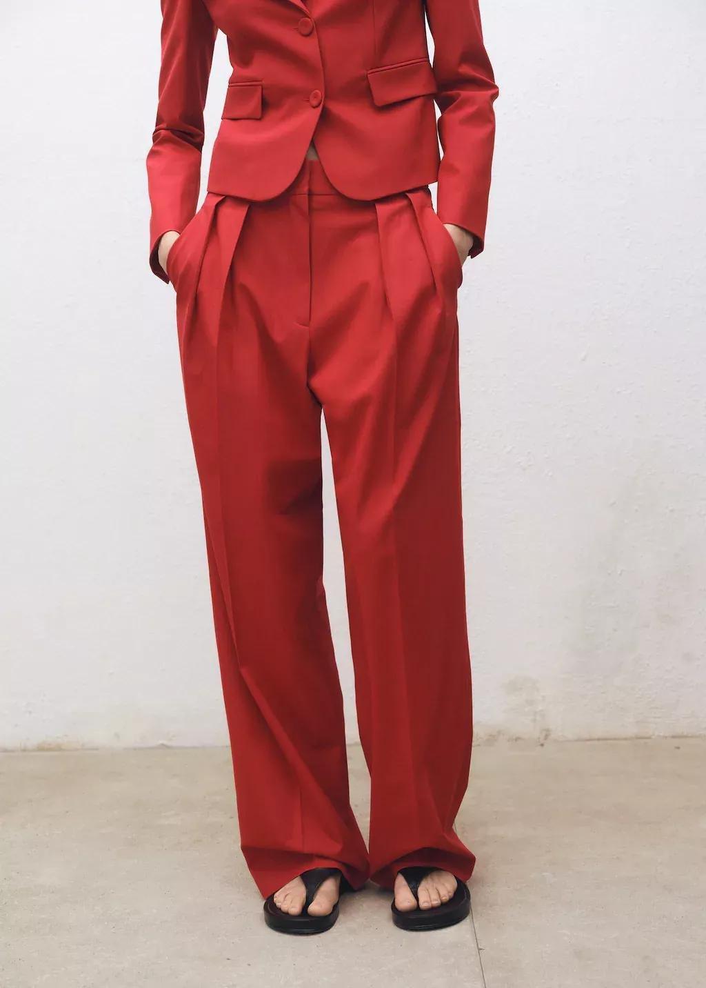 Red Wideleg Wool-Blend Suit Trousers, , large image number 0