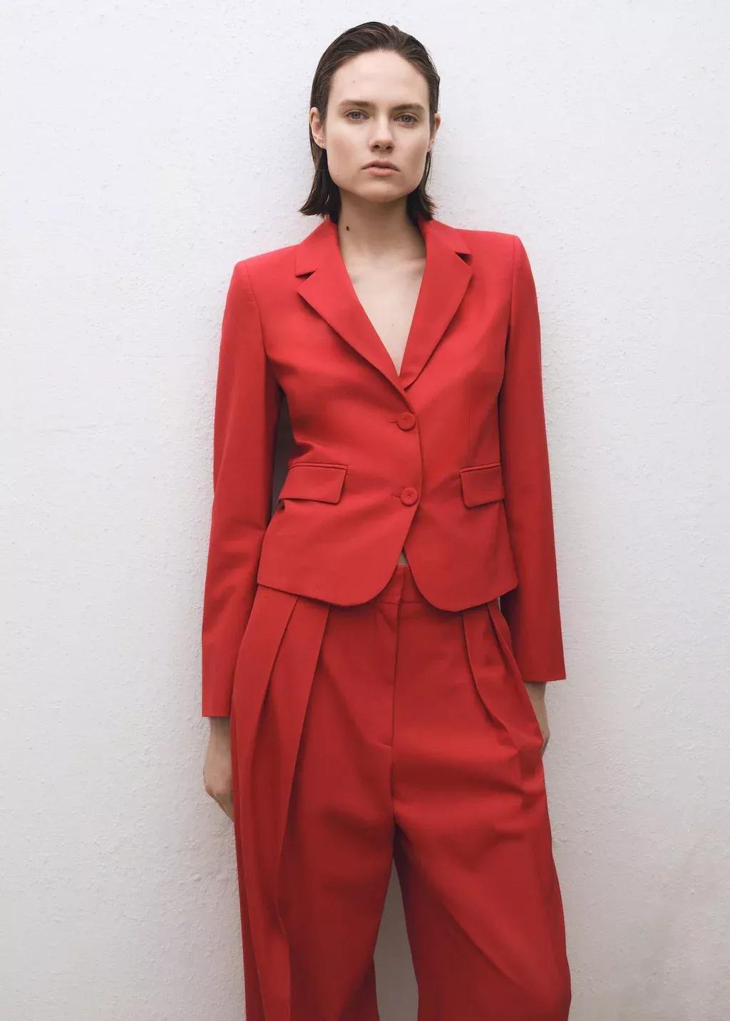 Red Wideleg Wool-Blend Suit Trousers, , large image number 1