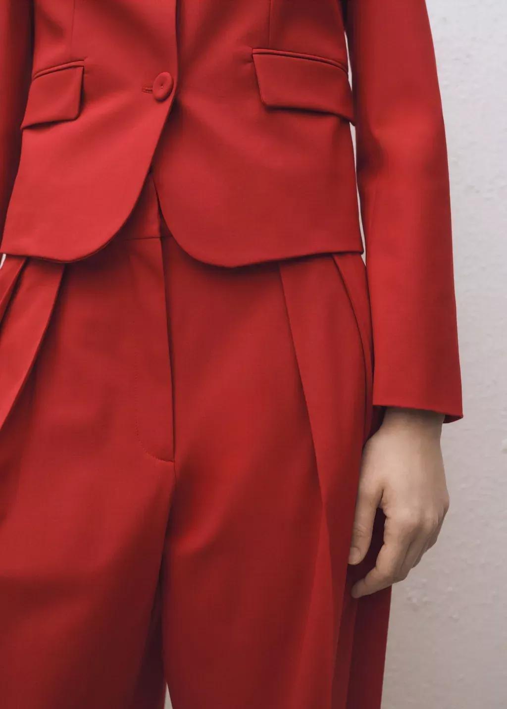 Red Wideleg Wool-Blend Suit Trousers, Red, large image number 3