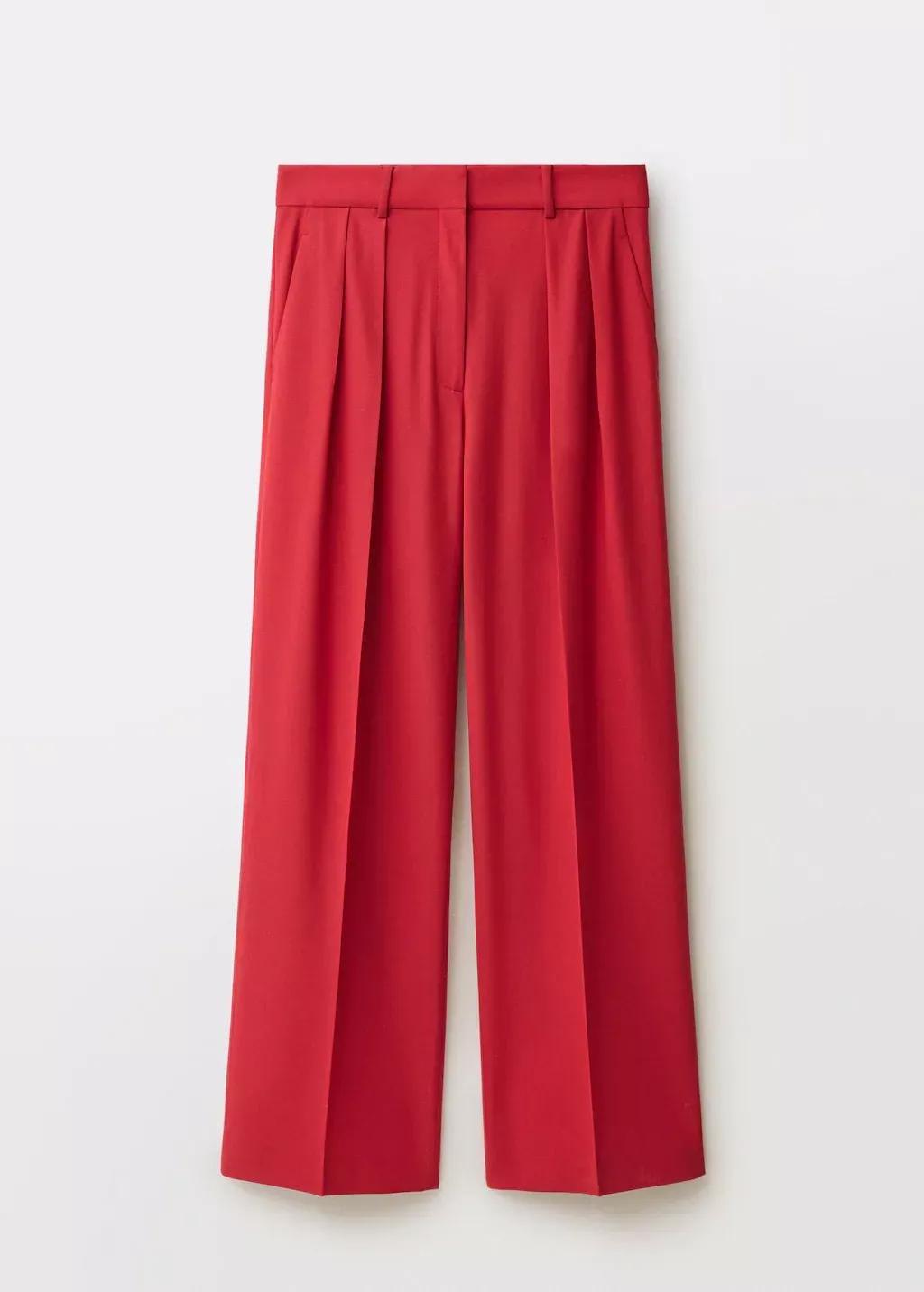 Red Wideleg Wool-Blend Suit Trousers, , large image number 4