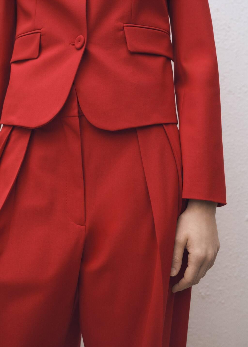 Red Wideleg Wool-Blend Suit Trousers, Red, large image number 5