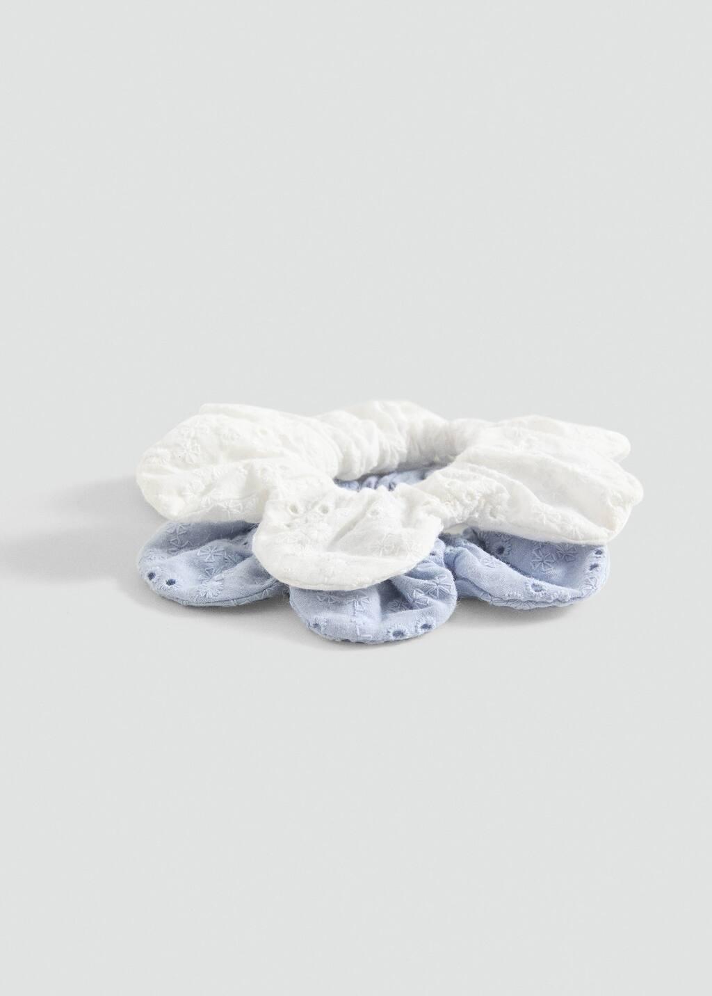 Blue Lt Pastel Pack 2 Flower Scrunchies, Kids Girl, , medium