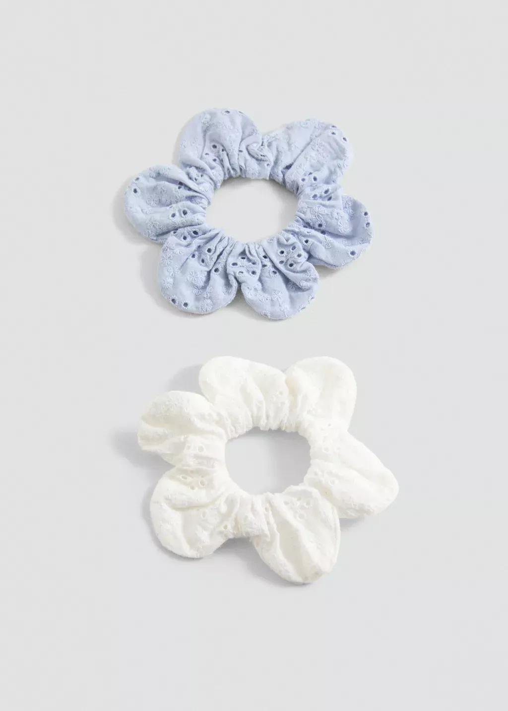 Blue Lt Pastel Pack 2 Flower Scrunchies, Kids Girl, Light-Pastel Blue, large image number 2