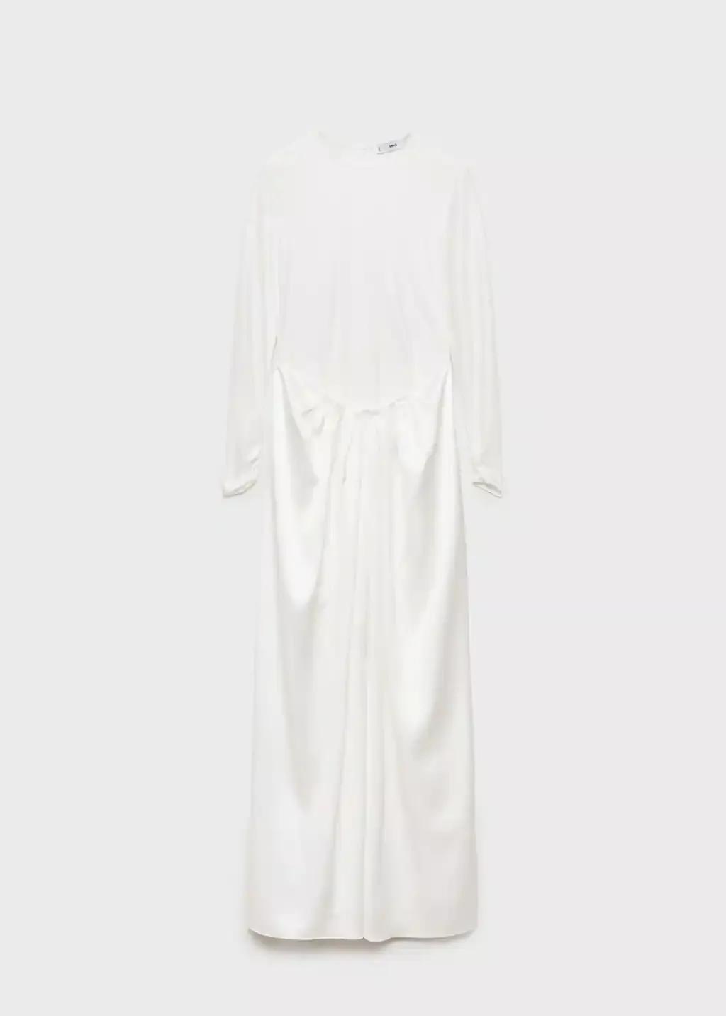 White Combined-Fabric Long Dress, , large image number 3