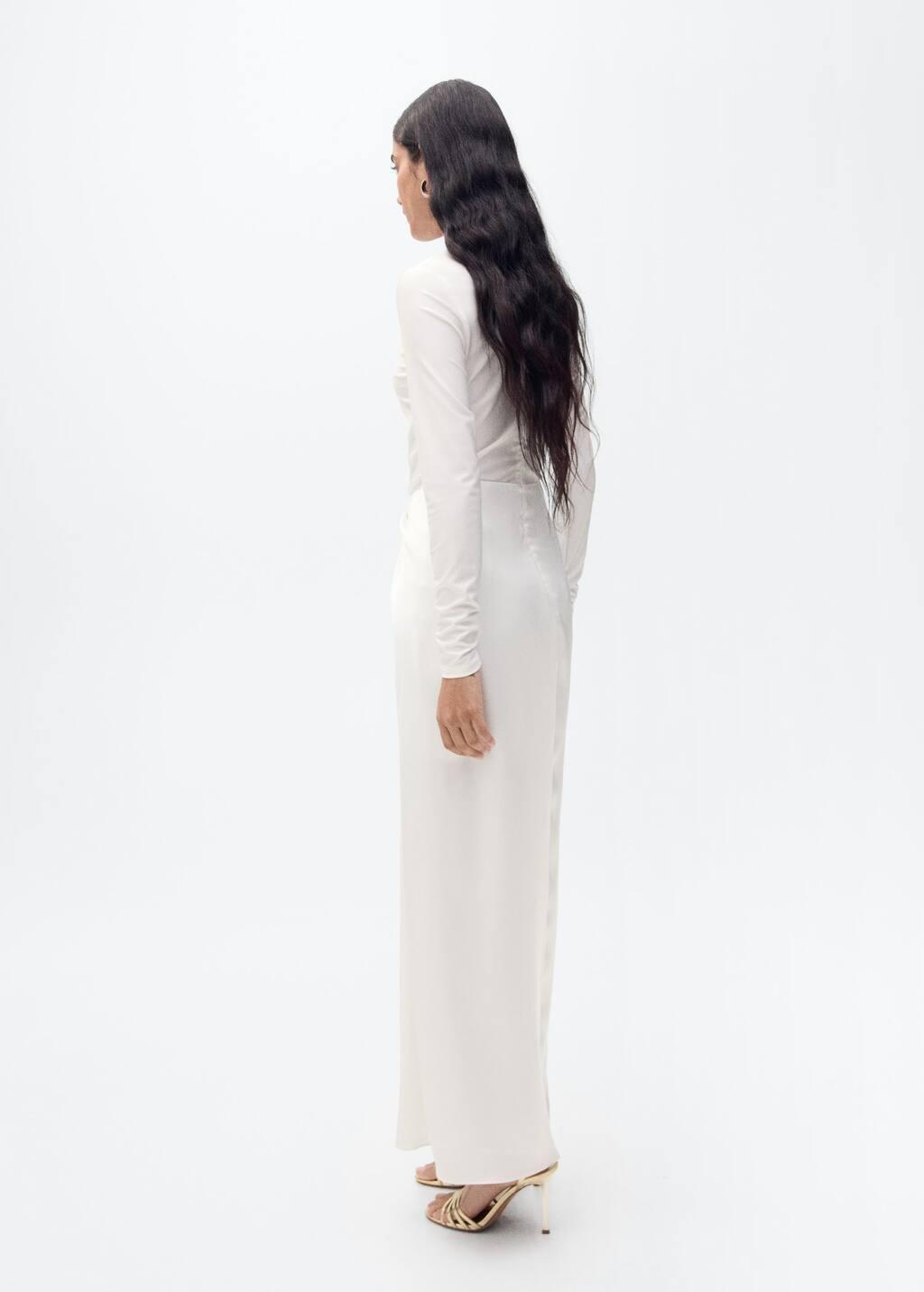 White Combined-Fabric Long Dress, , large image number 5