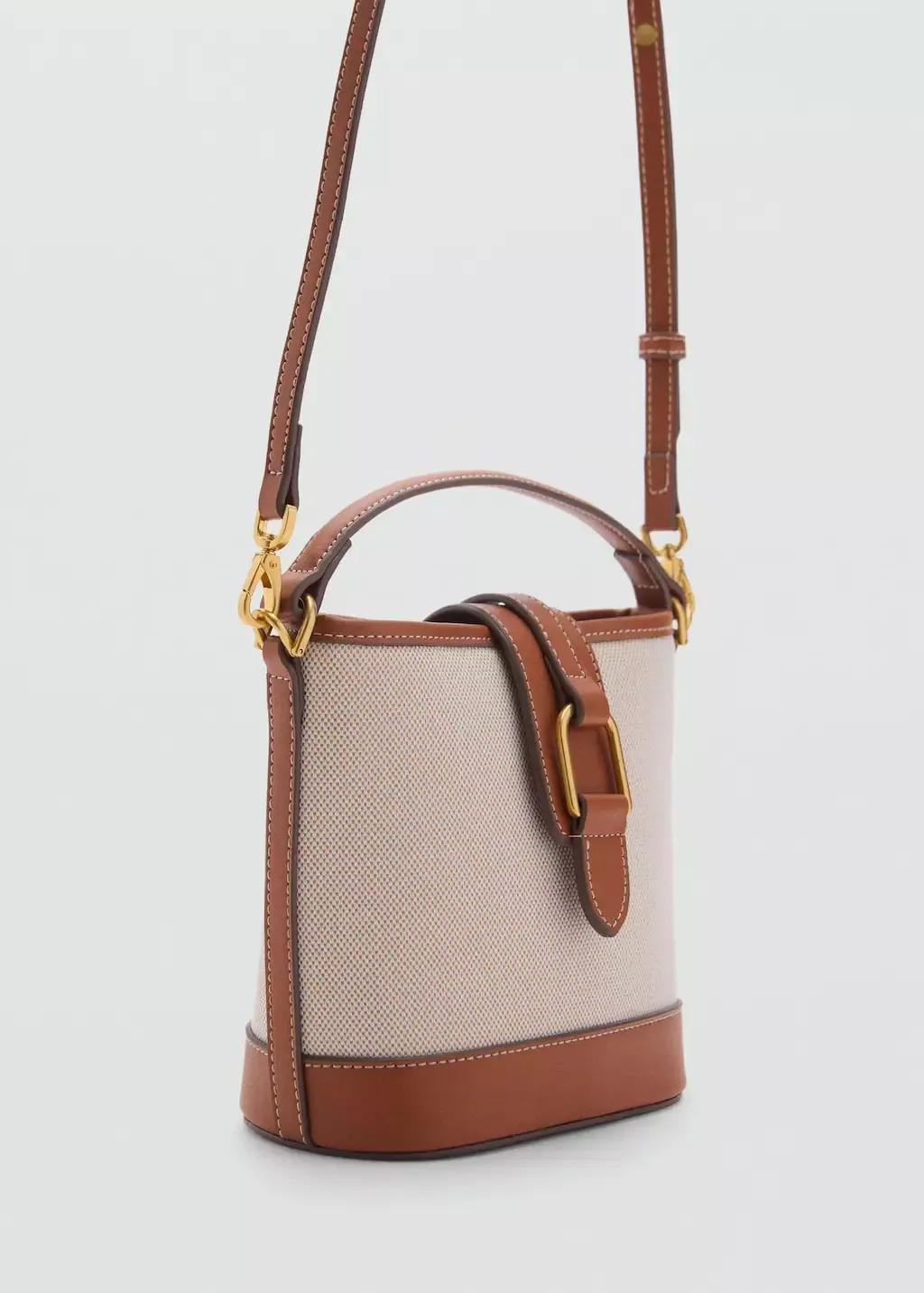 Brown Contrasting Canvas Bucket Bag, , medium