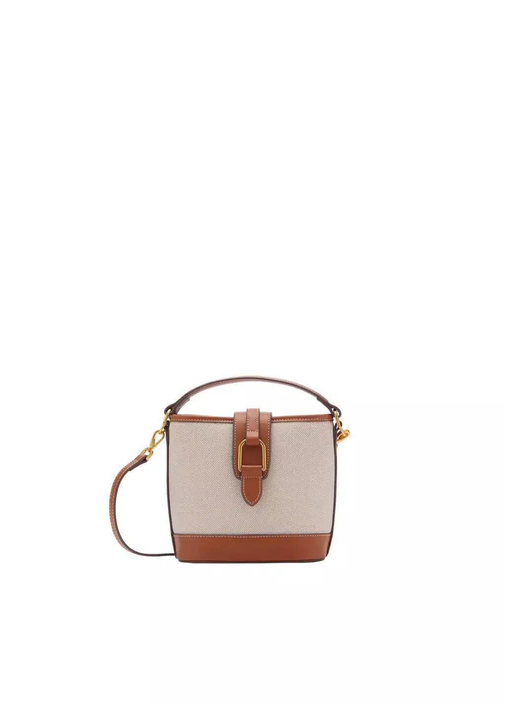 Brown Contrasting Canvas Bucket Bag, 0201_CU, large image number 3