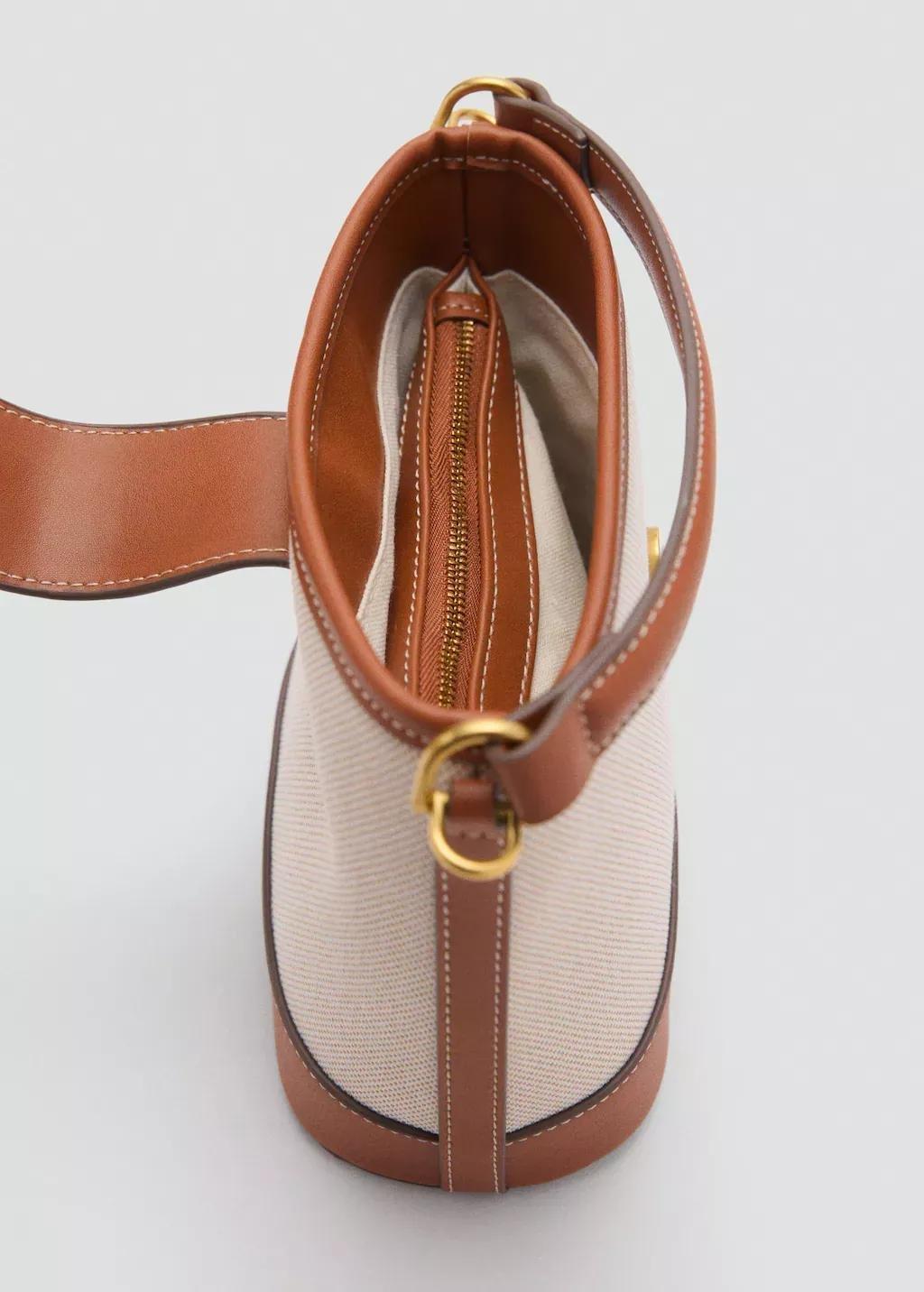 Brown Contrasting Canvas Bucket Bag, 0201_CU, large image number 4