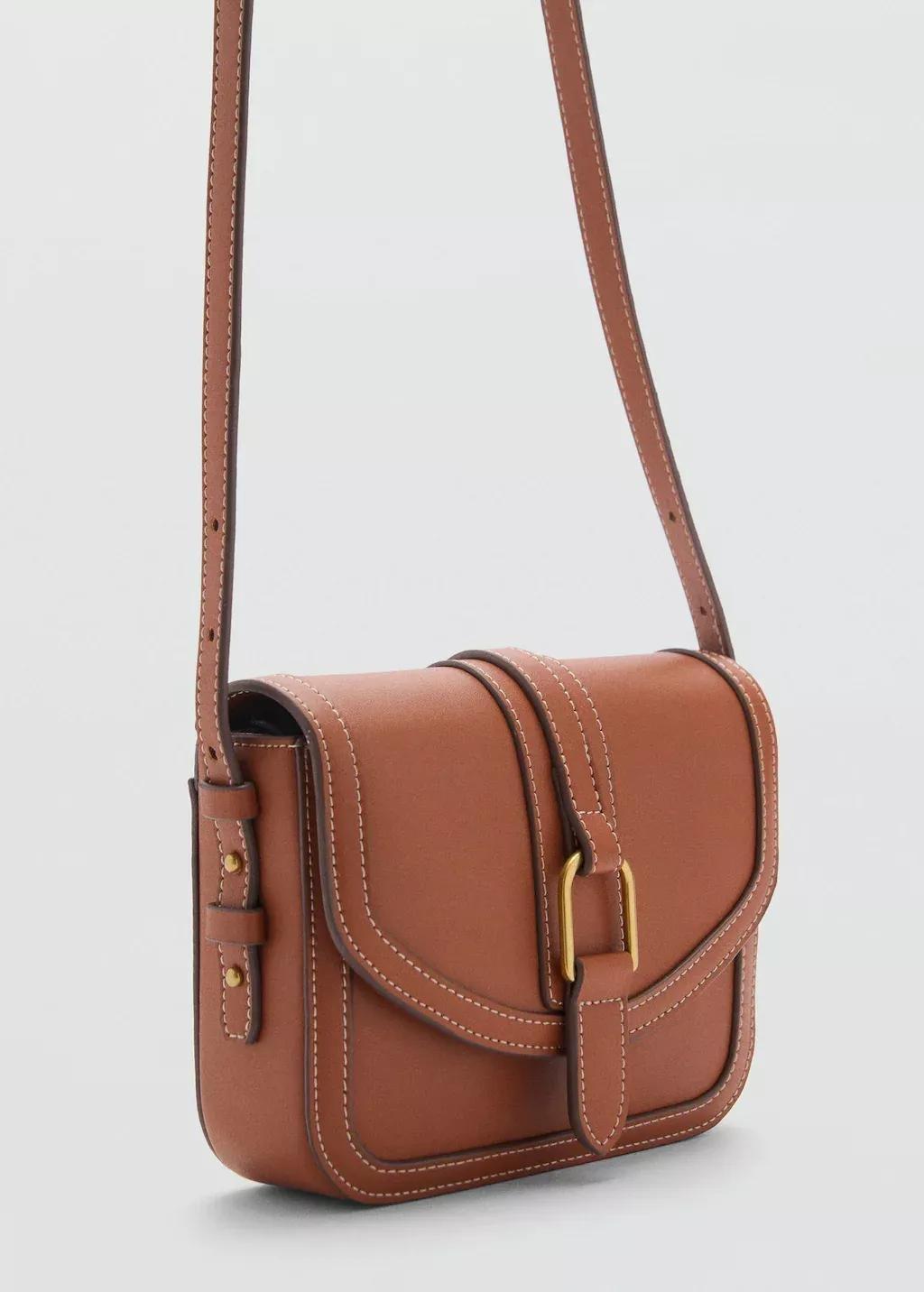 Brown Leather-Effect Shoulder Bag With Buckle, 0201_CU, large image number 0