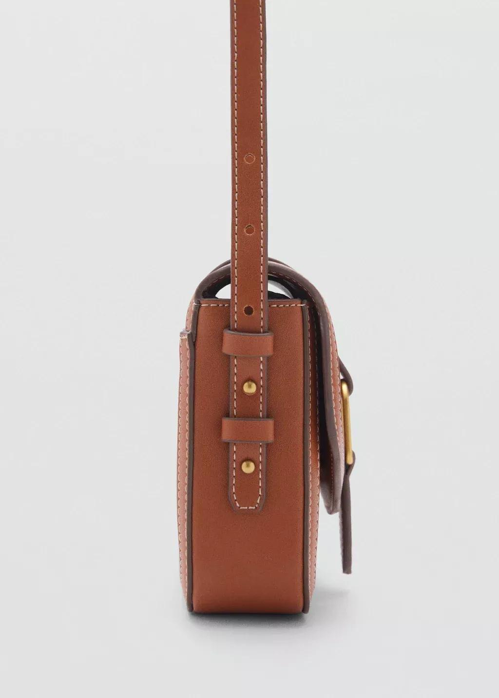 Brown Leather-Effect Shoulder Bag With Buckle, 0201_CU, large image number 2