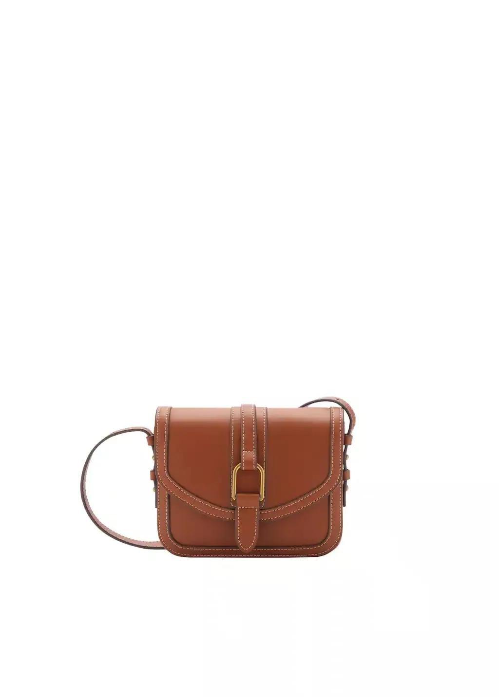 Brown Leather-Effect Shoulder Bag With Buckle, 0201_CU, large image number 3
