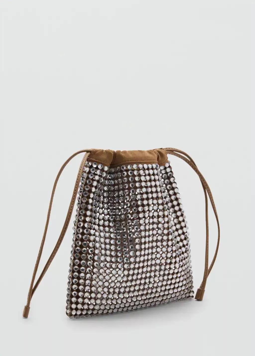 Brown Handbag With Rhinestone Decoration, , medium
