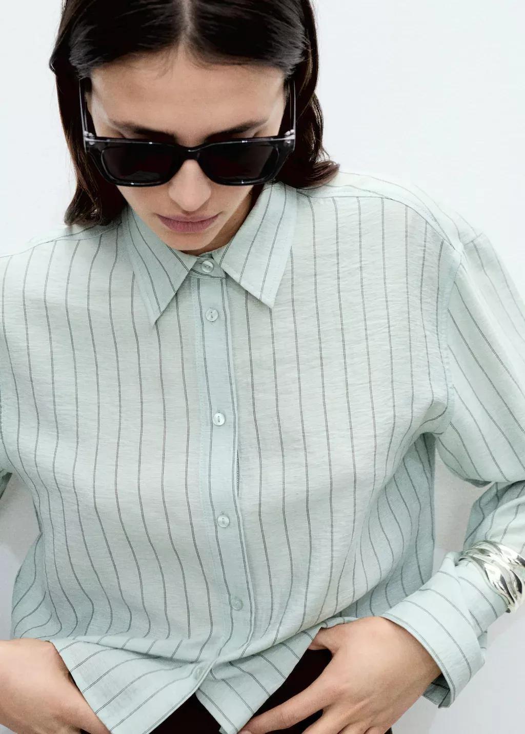 Green Striped Cropped Shirt, , large image number 1