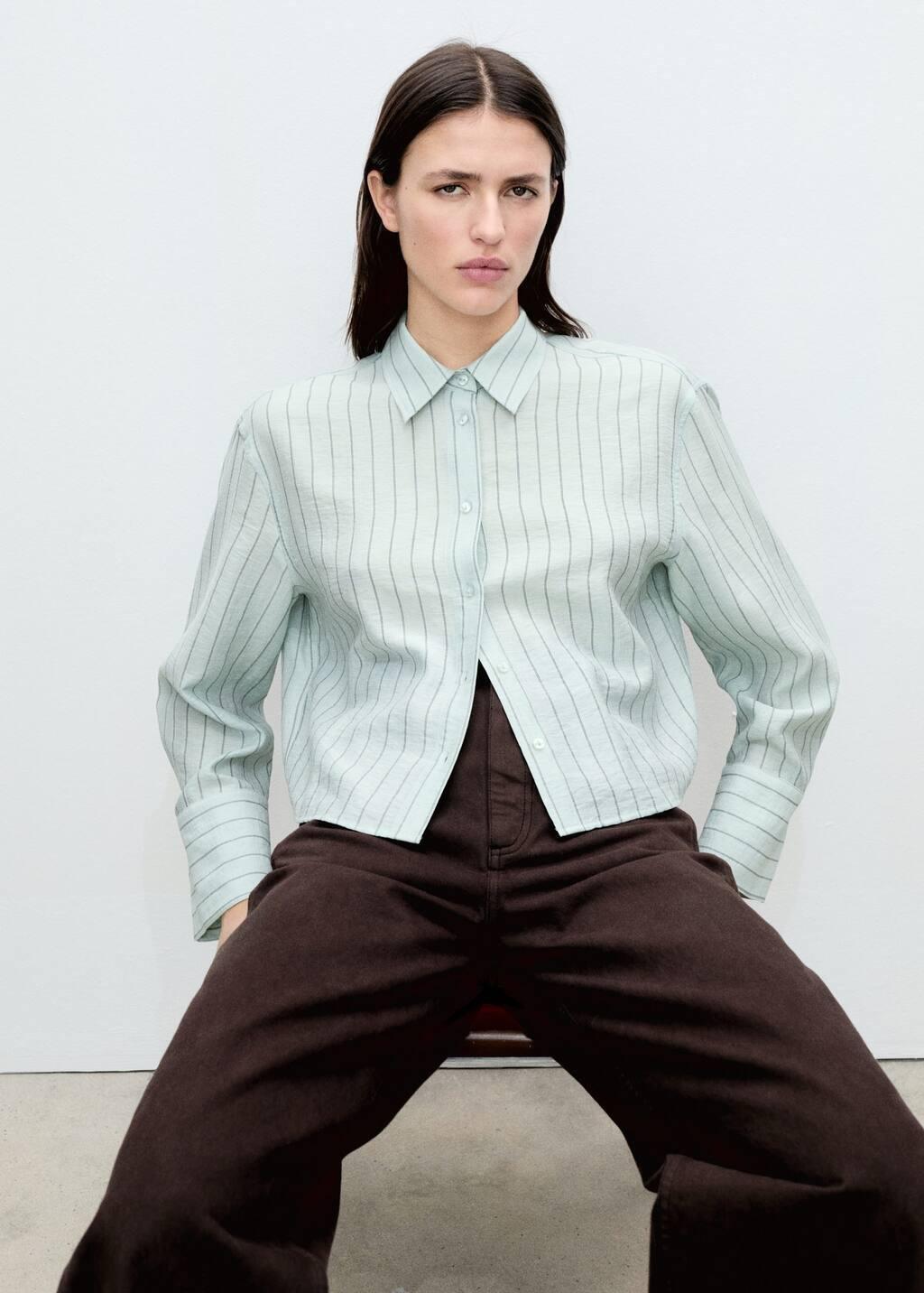 Green Striped Cropped Shirt, , large image number 2