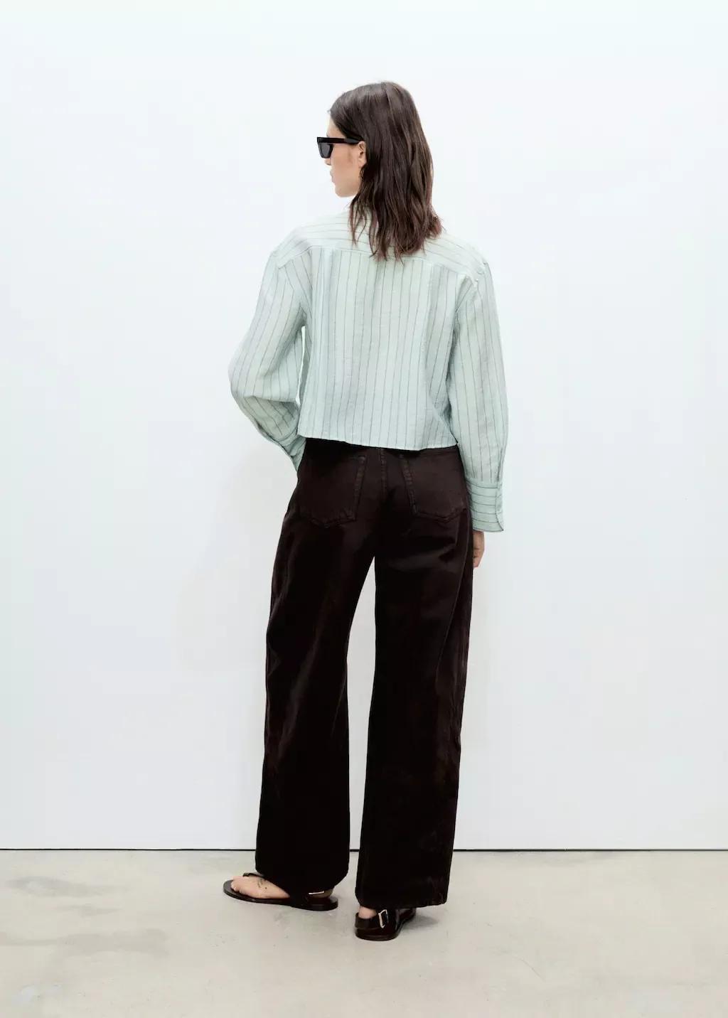 Green Striped Cropped Shirt, , large image number 5