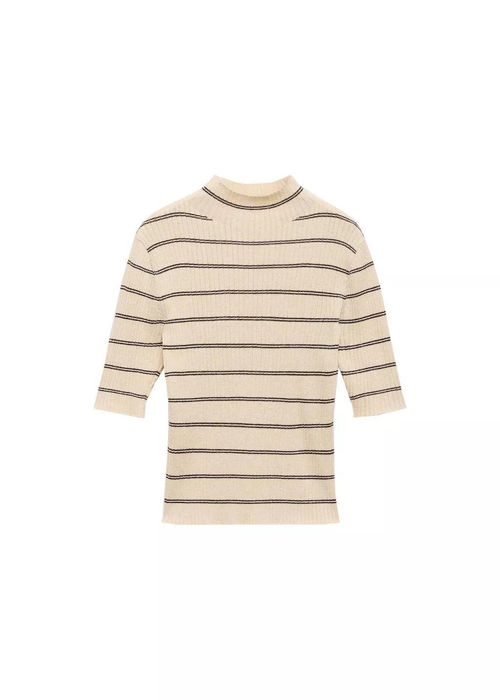 Brown Rib-Knit Sweater With Perkins Neck, , large image number 3