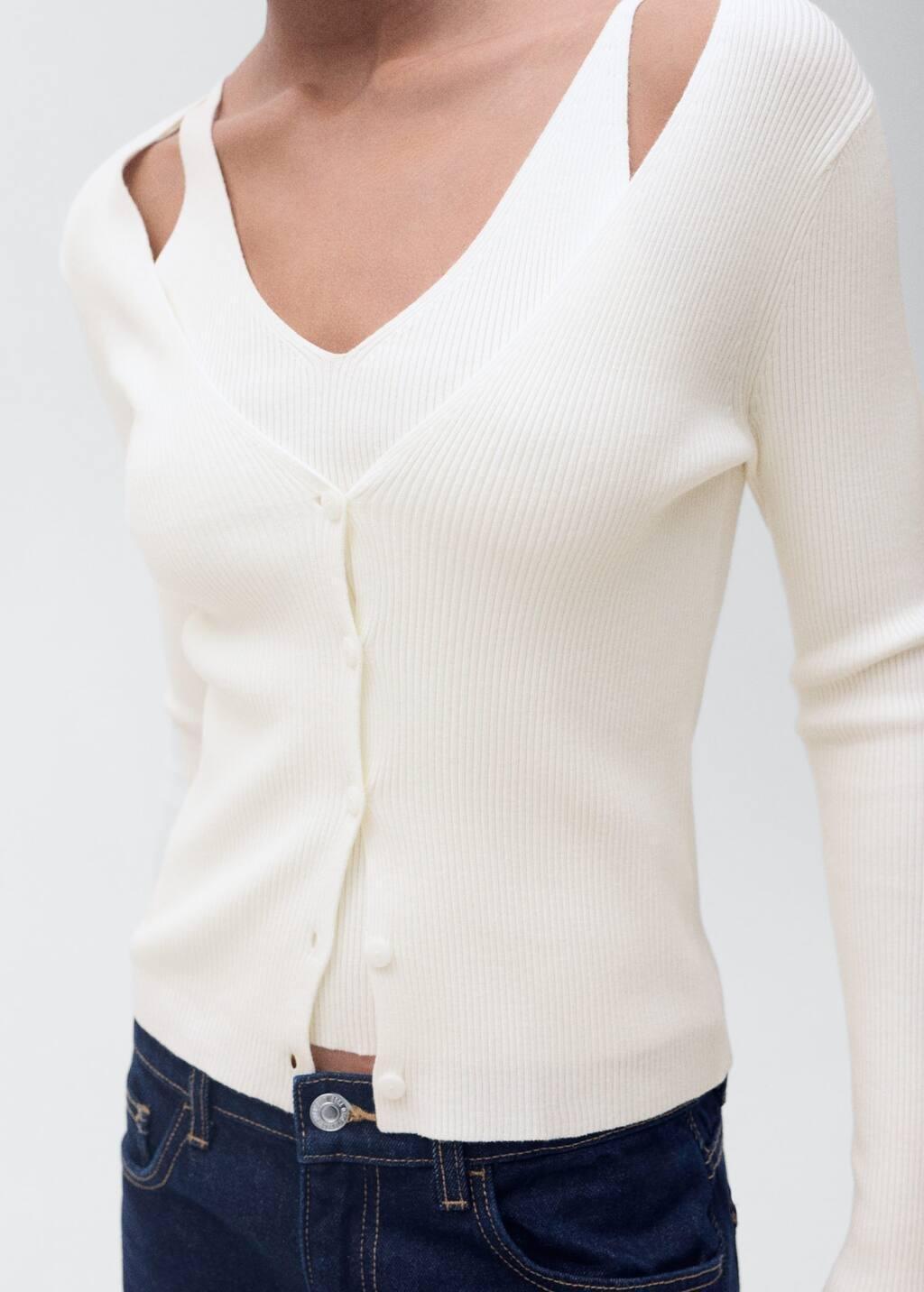 Beige Combined V-Neck Knitted Cardigan, , large image number 1