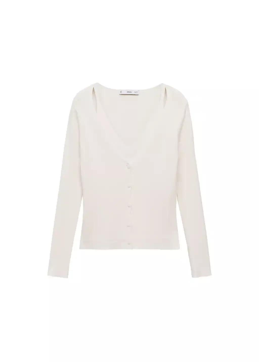 Beige Combined V-Neck Knitted Cardigan, , large image number 3