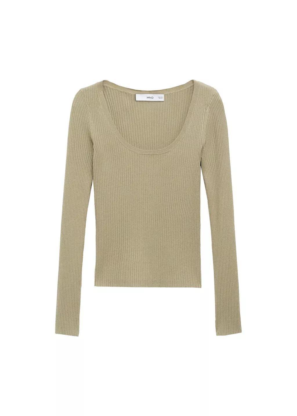 Khaki Knitted Ribbed Sweater, , large image number 3