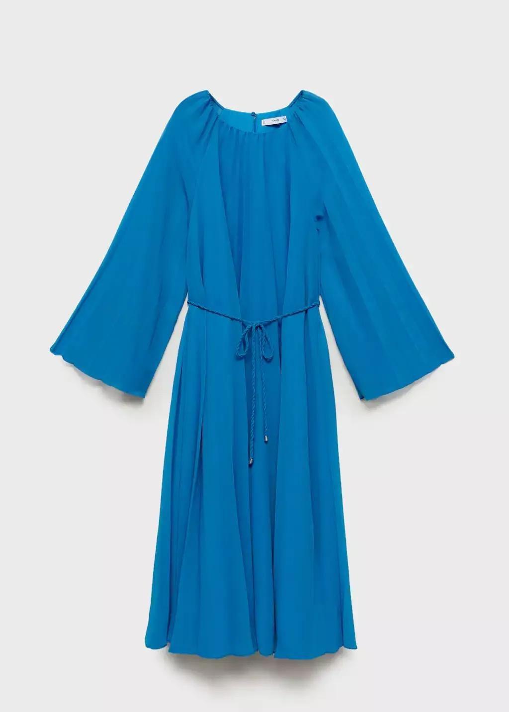 Blue Pleated Romantic Midi Dress, , large image number 0