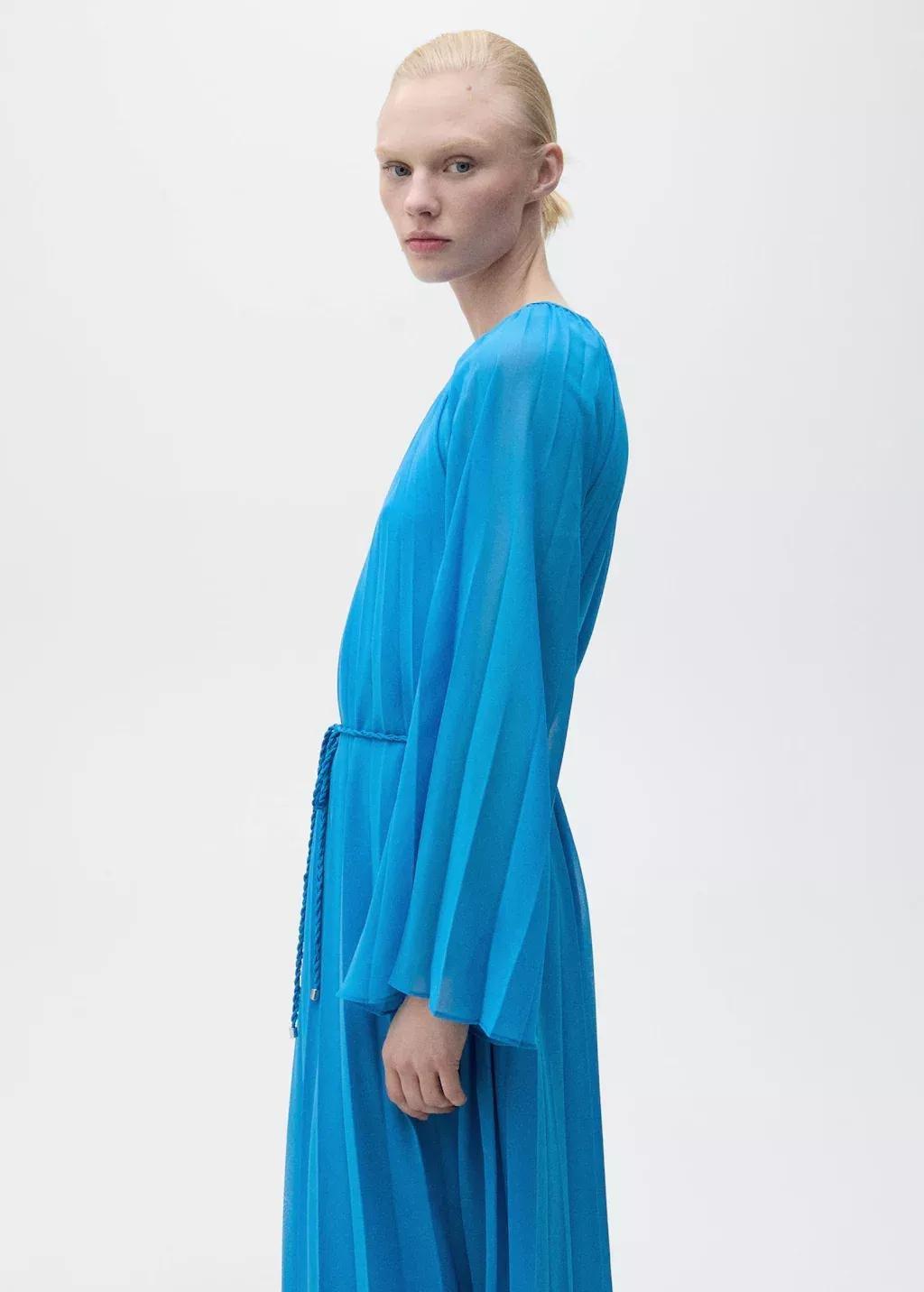 Blue Pleated Romantic Midi Dress, , large image number 1