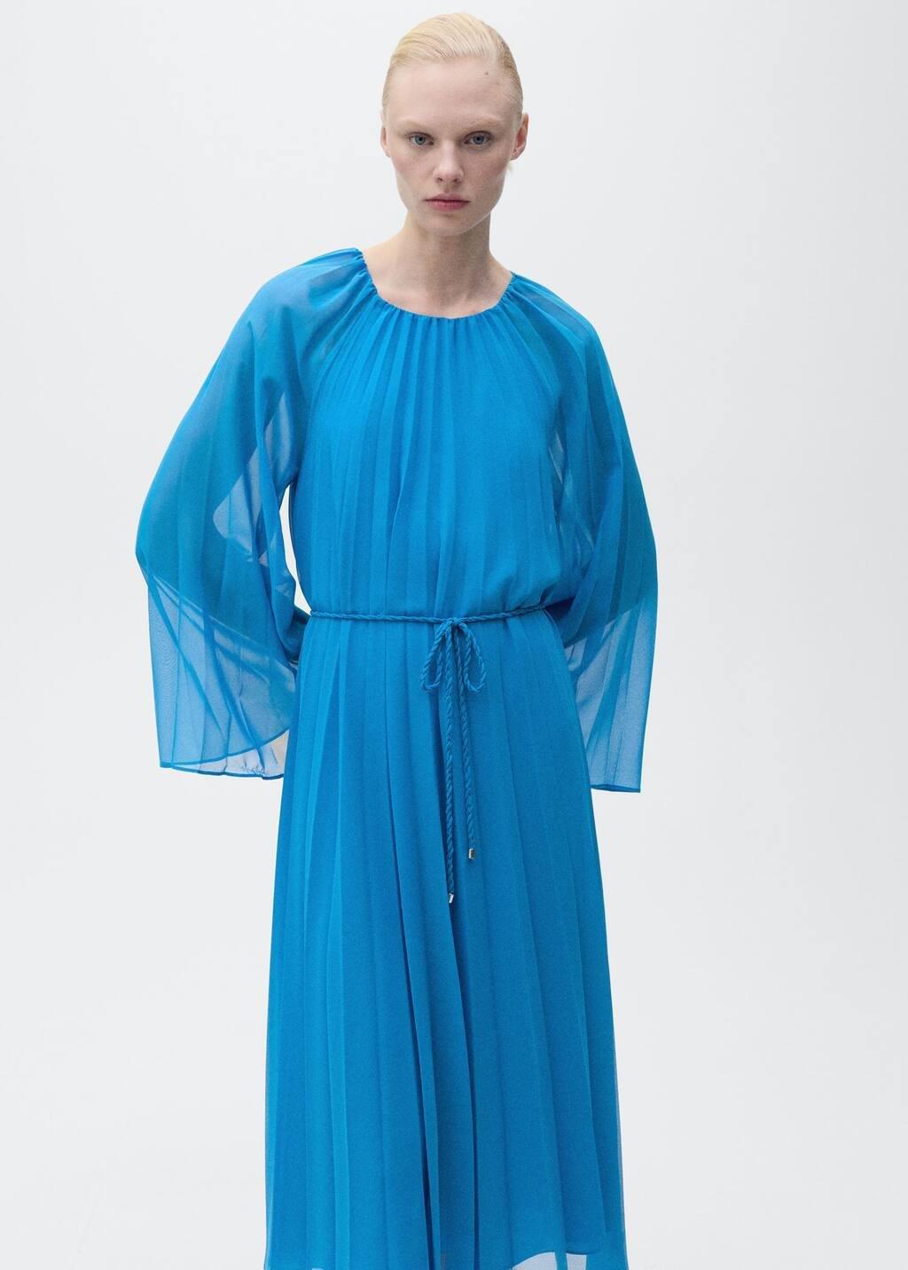 Blue Pleated Romantic Midi Dress, , large image number 3