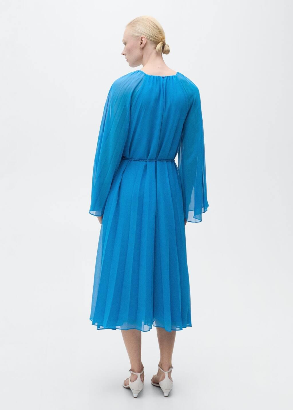 Blue Pleated Romantic Midi Dress, , large image number 5