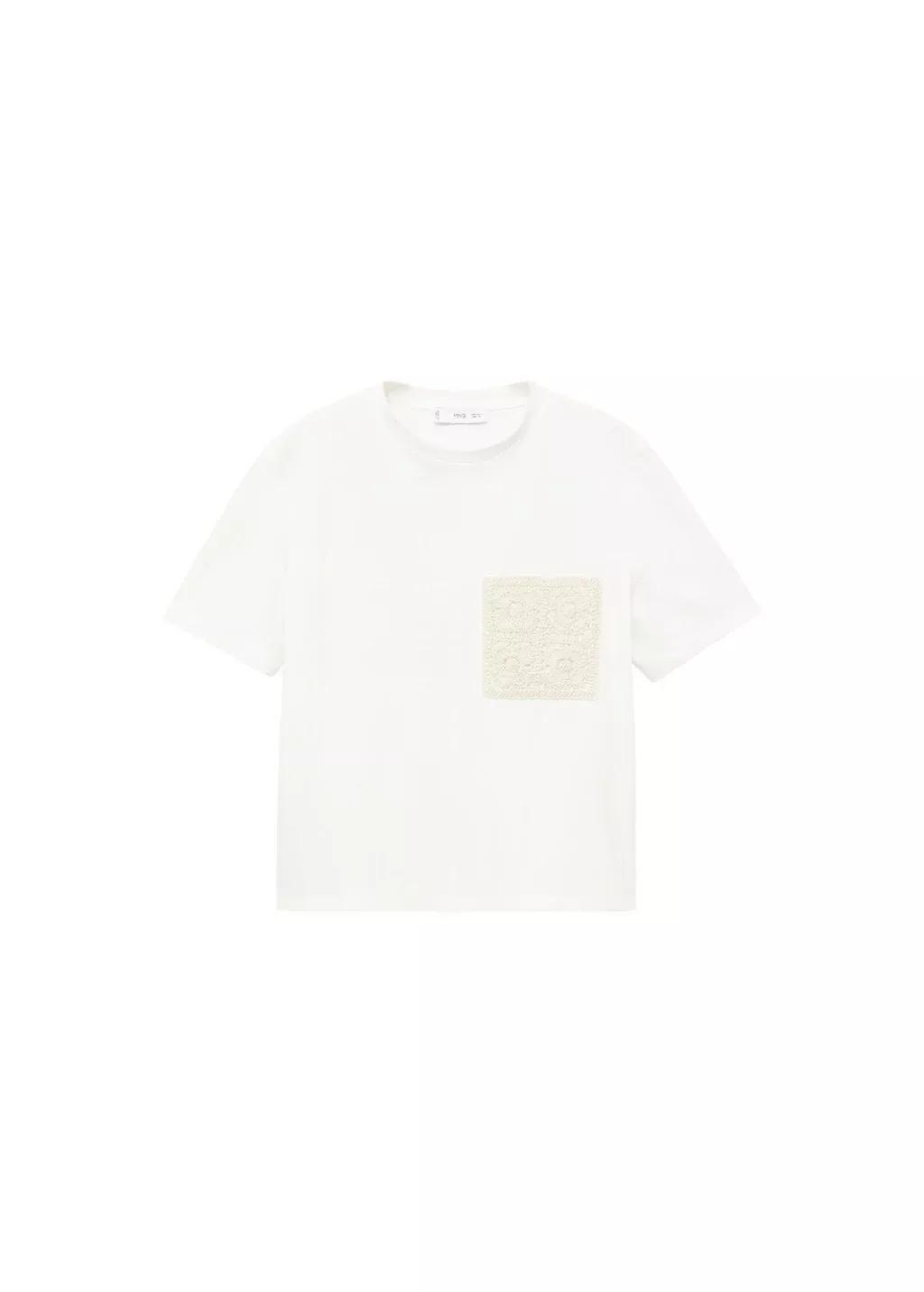 White Crochet Embroidered T-Shirt, , large image number 3