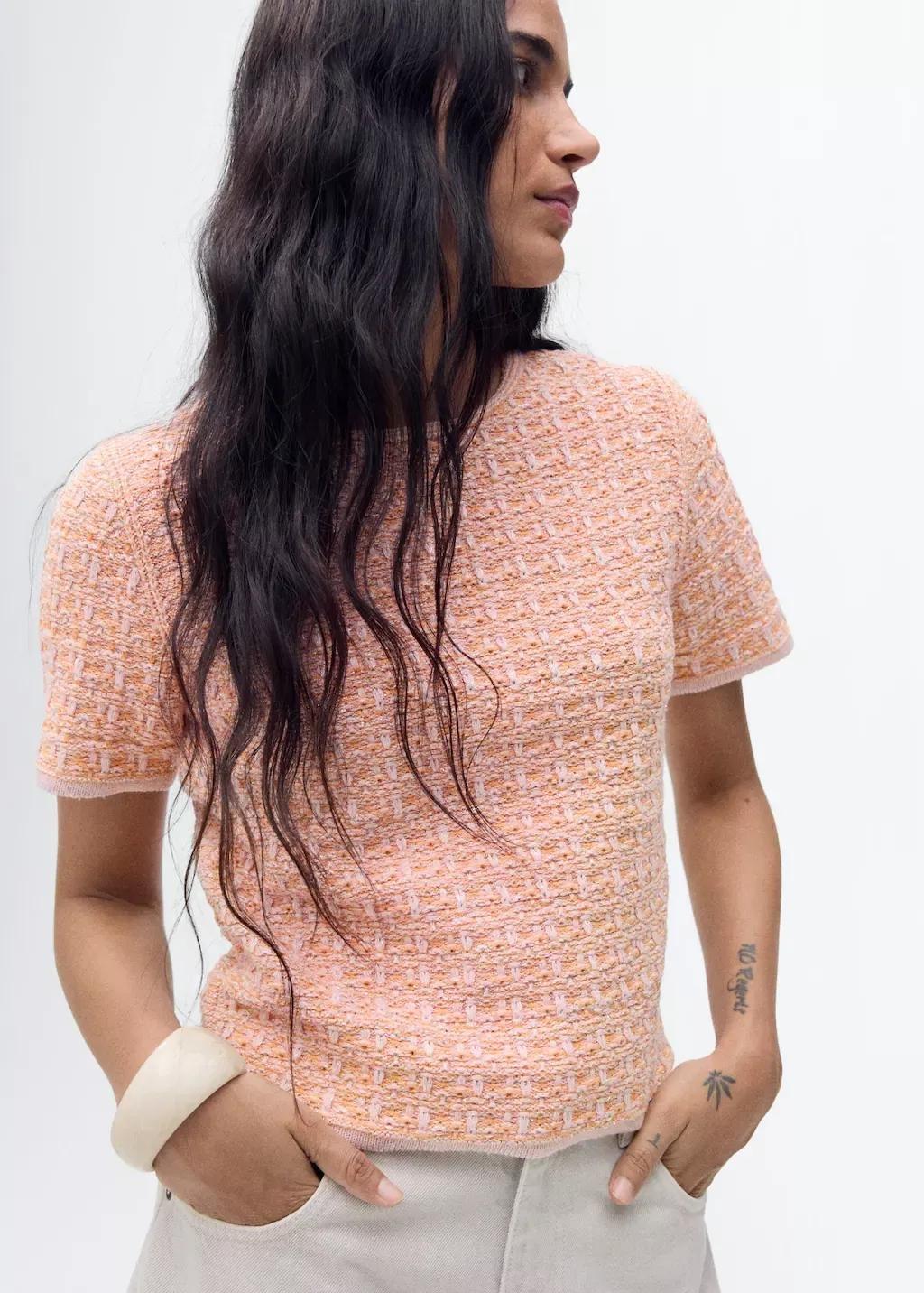 Pink Lt Pastel Short-Sleeved Tweed Jersey, , medium