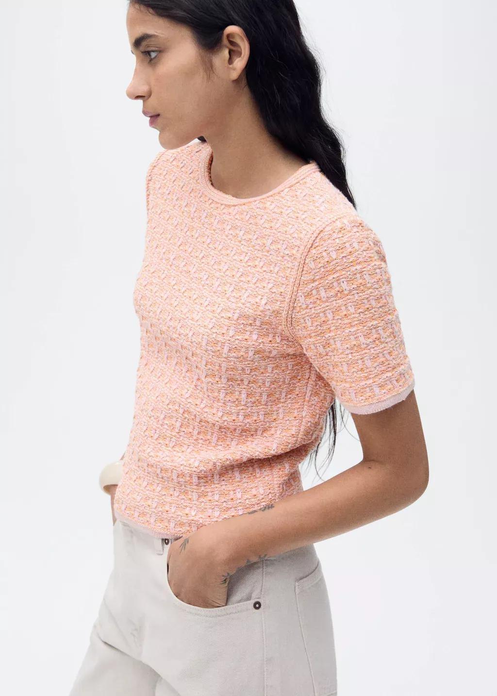 Pink Lt Pastel Short-Sleeved Tweed Jersey, , large image number 2