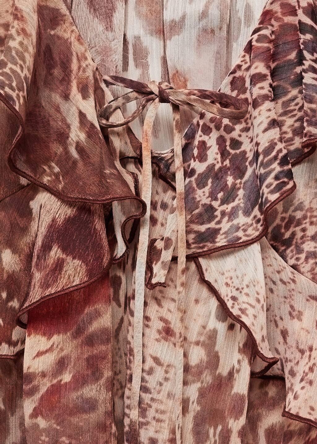 Brown Printed Blouse With Ruffles And Bow Detail, , large image number 2