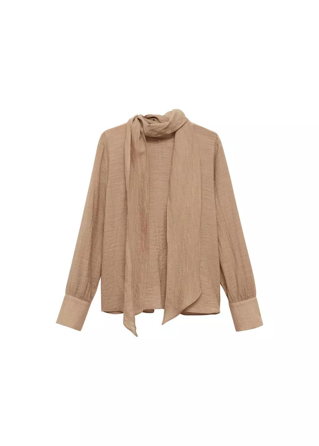 Brown Bow Textured Blouse, , large image number 3