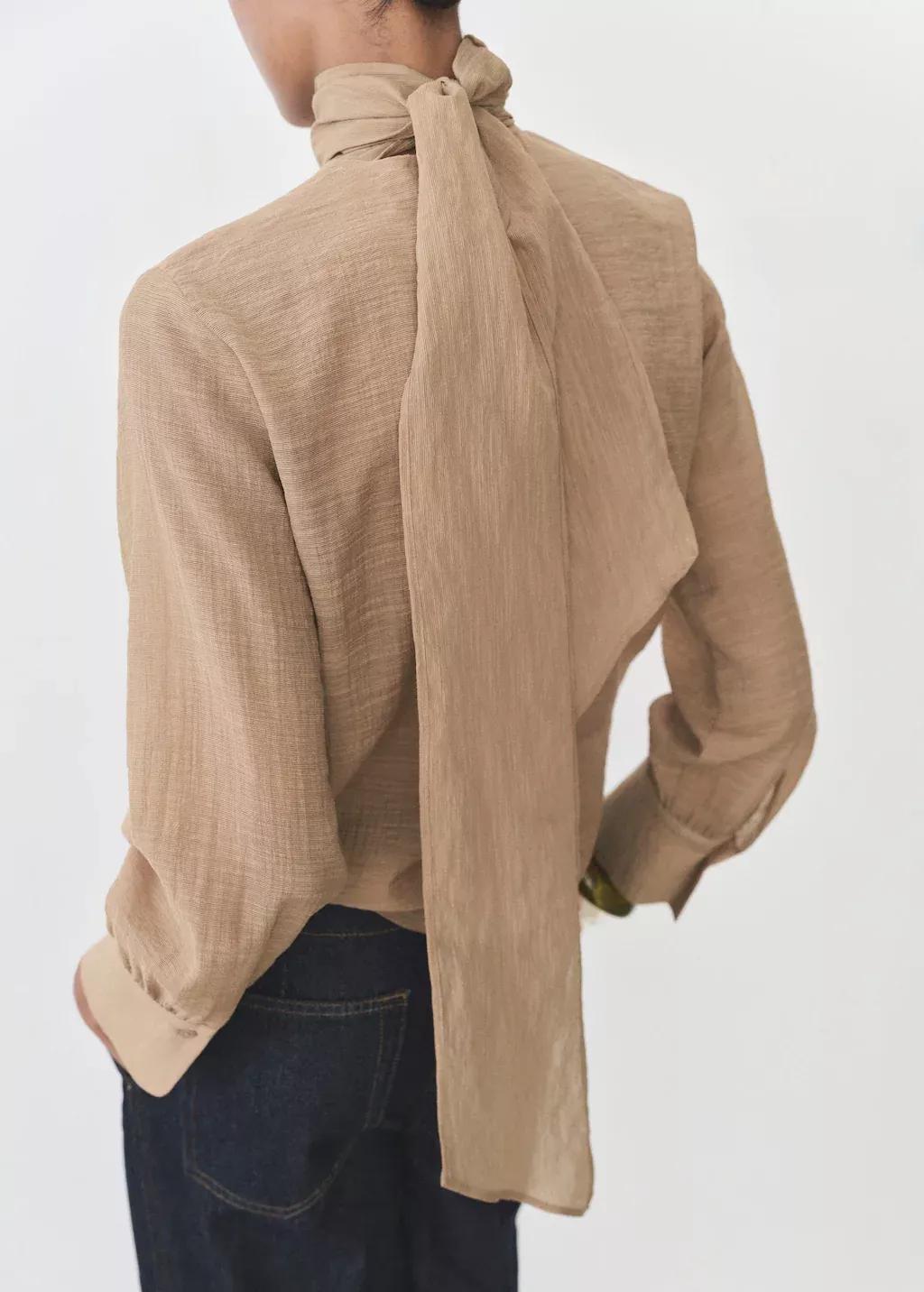Brown Bow Textured Blouse, , large image number 5