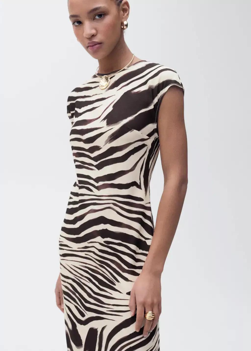 Beige Zebra-Print Midi-Dress, , large image number 0