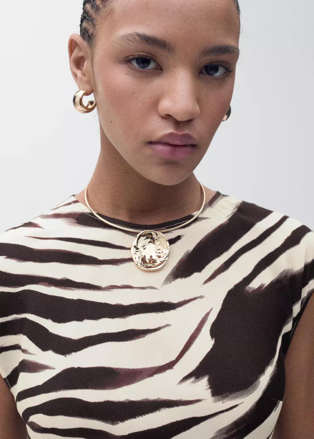 Beige Zebra-Print Midi-Dress, , large image number 1