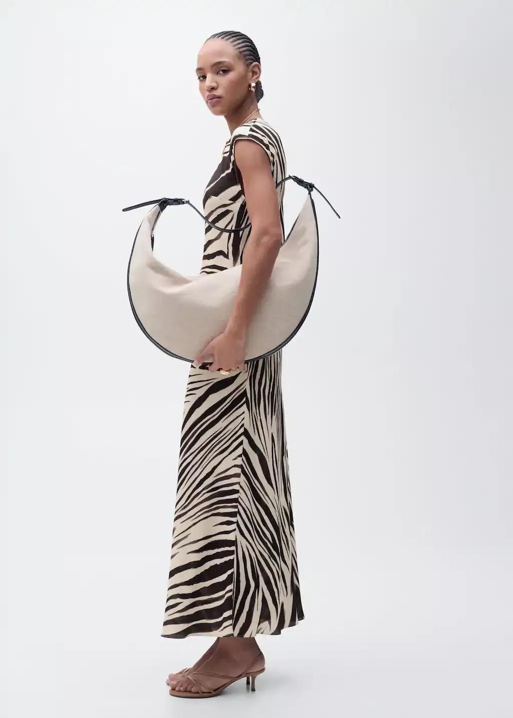Beige Zebra-Print Midi-Dress, , large image number 2