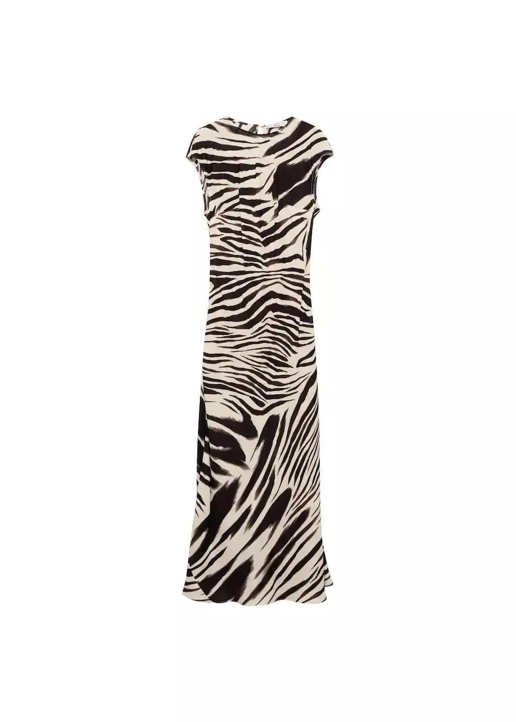 Beige Zebra-Print Midi-Dress, , large image number 3