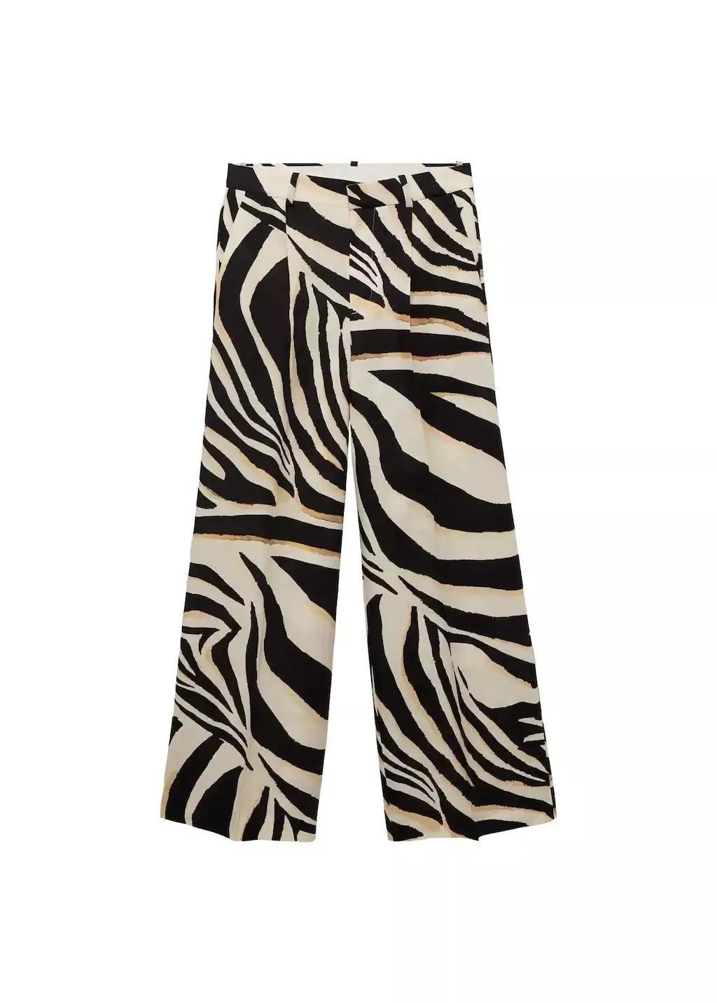 Beige Striped Casual Trousers, , large image number 4