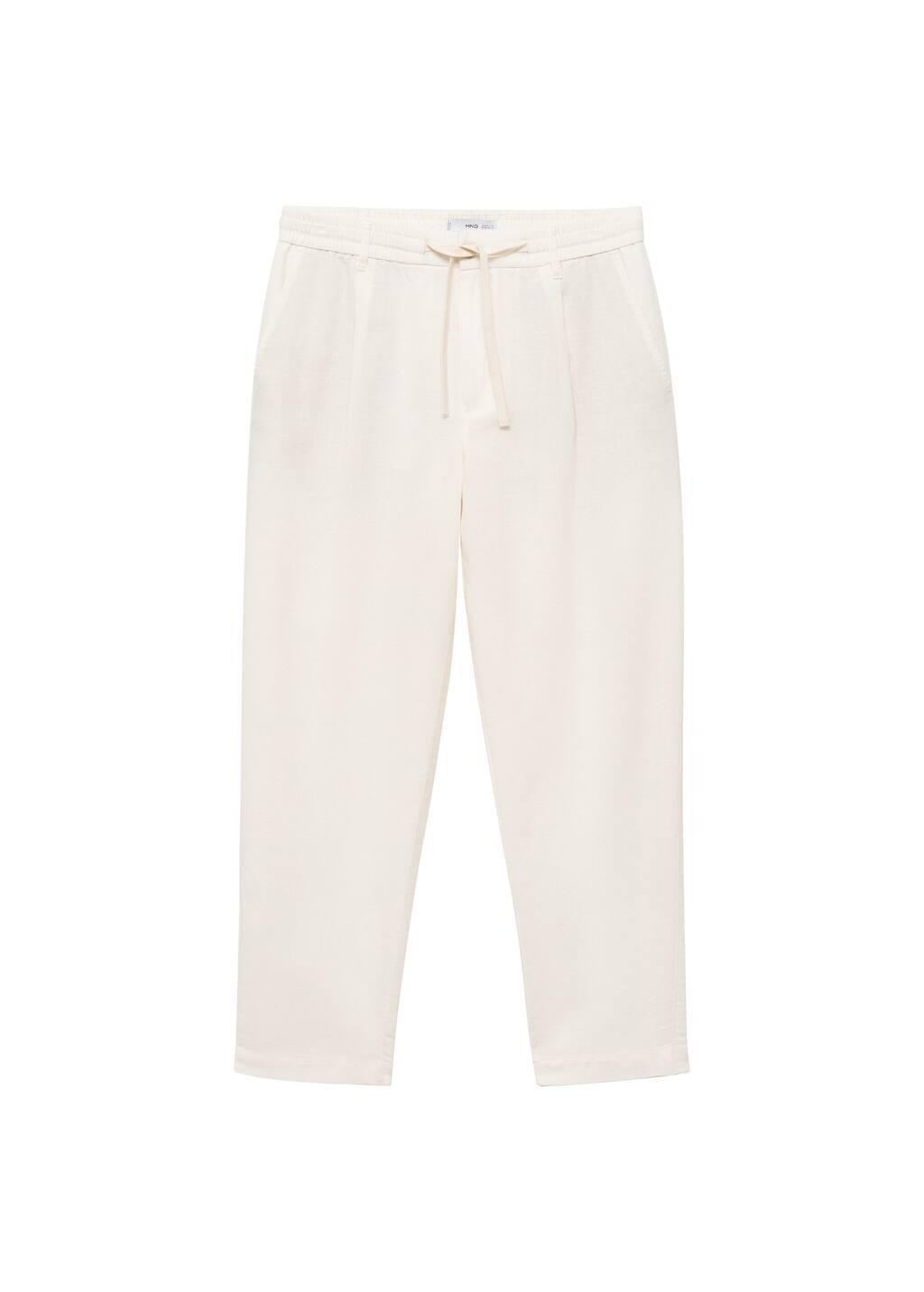 White Slim-Fit Trousers With Drawstring, , large image number 1