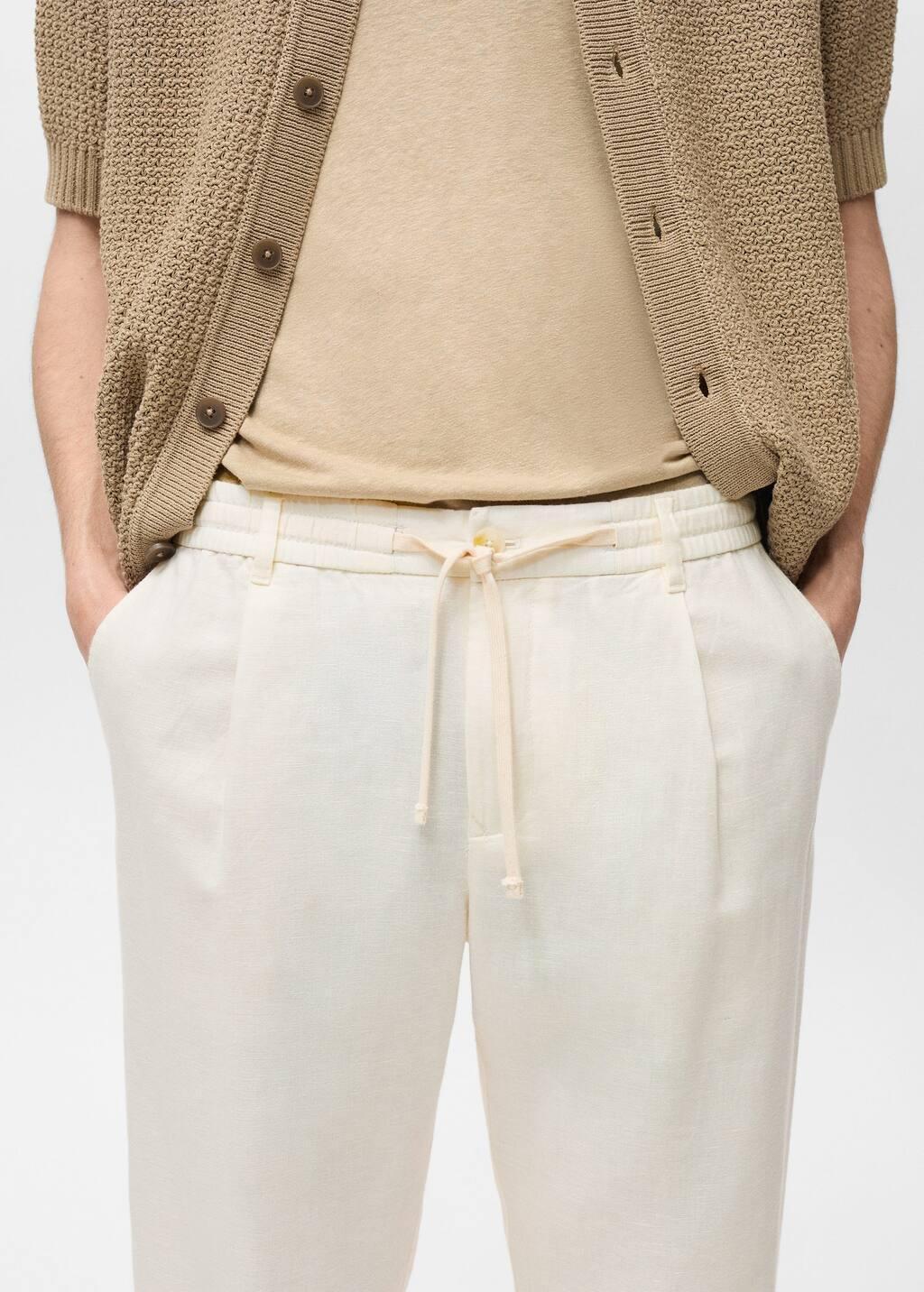 White Slim-Fit Trousers With Drawstring, , large image number 2