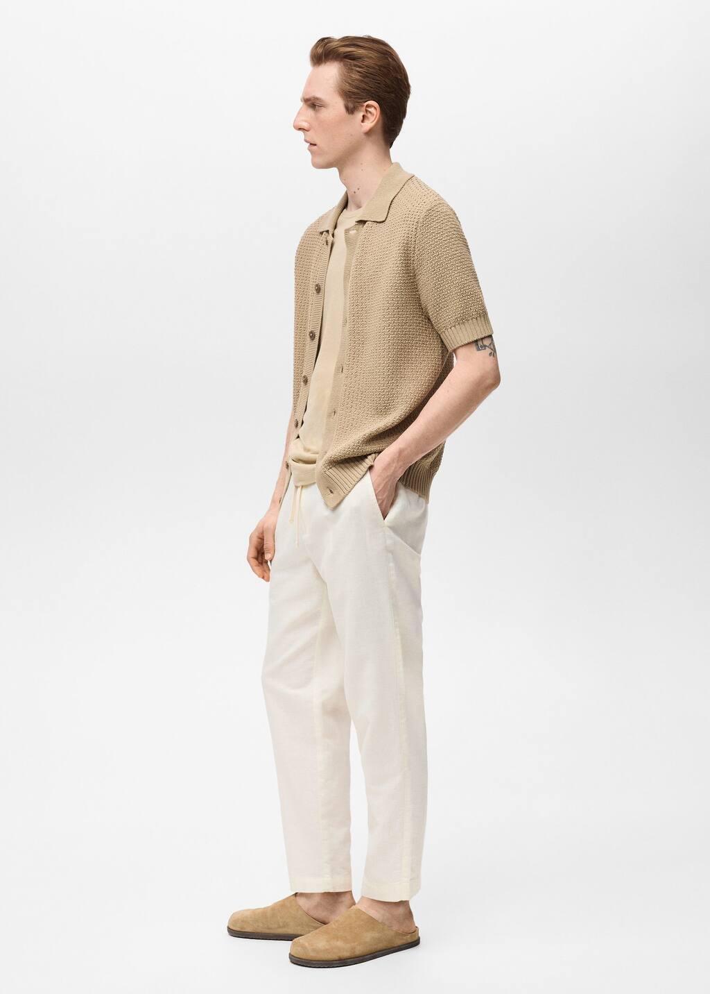 White Slim-Fit Trousers With Drawstring, , large image number 4